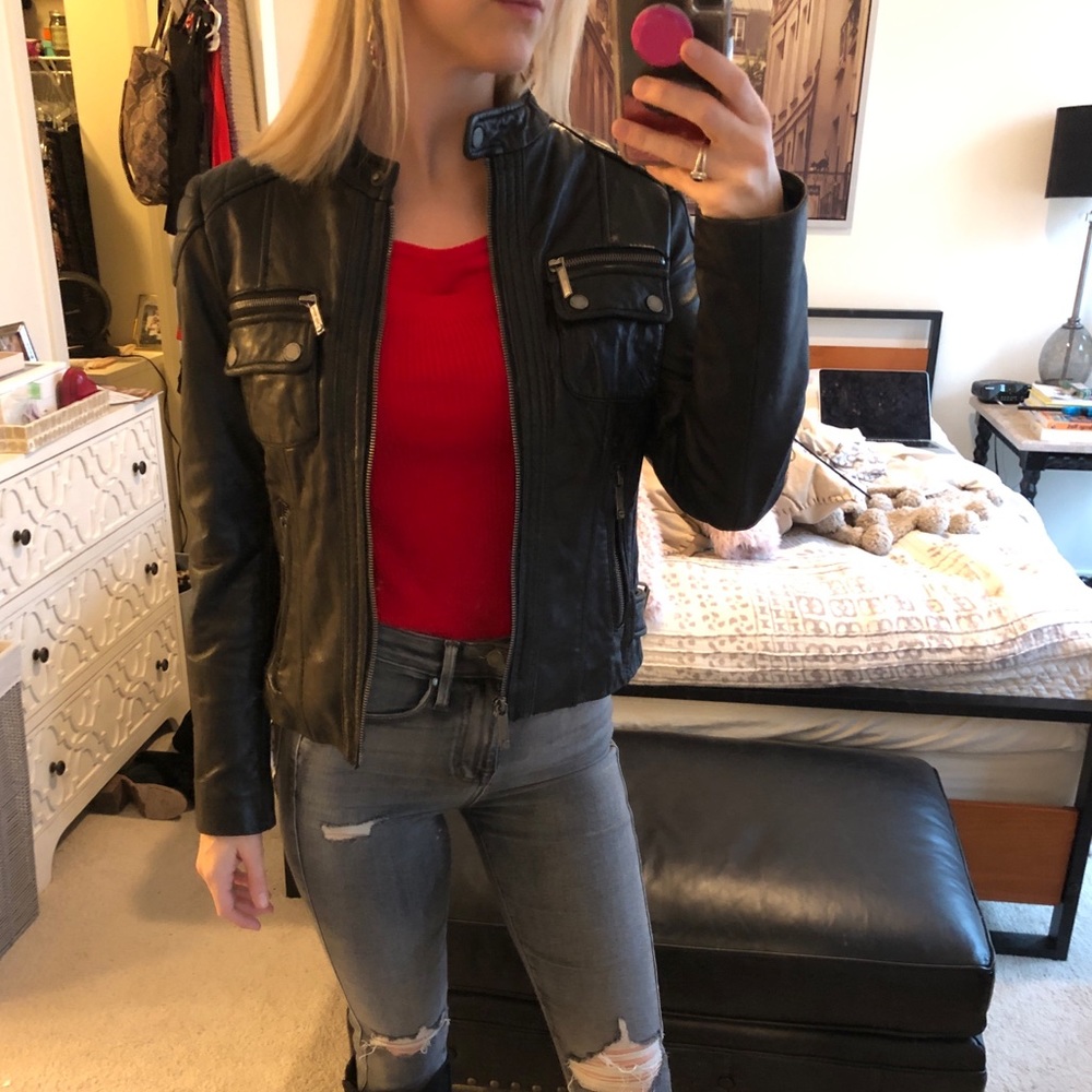 Michael Kors small black leather Moto jacket!! - Picture 5 of 8